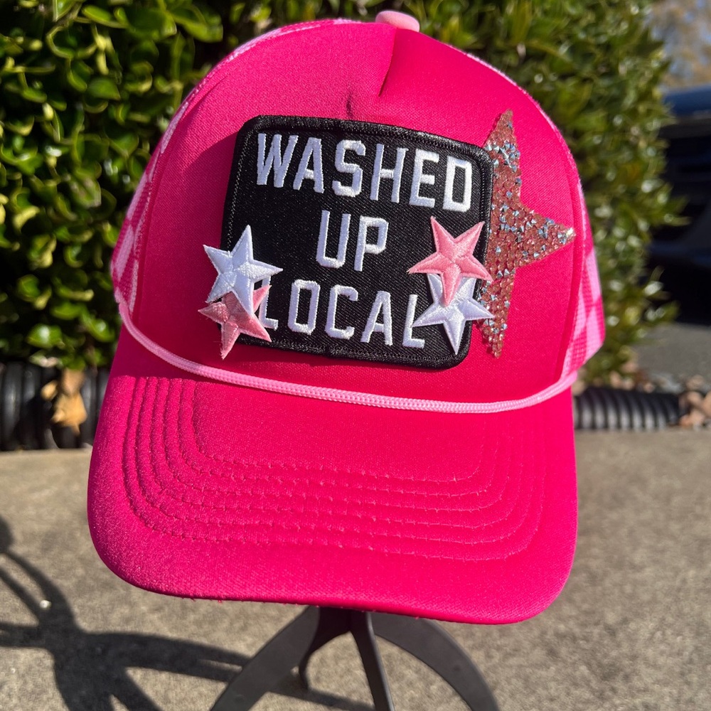 Custom Washed Up Local Checkered Trucker Hat - image 1